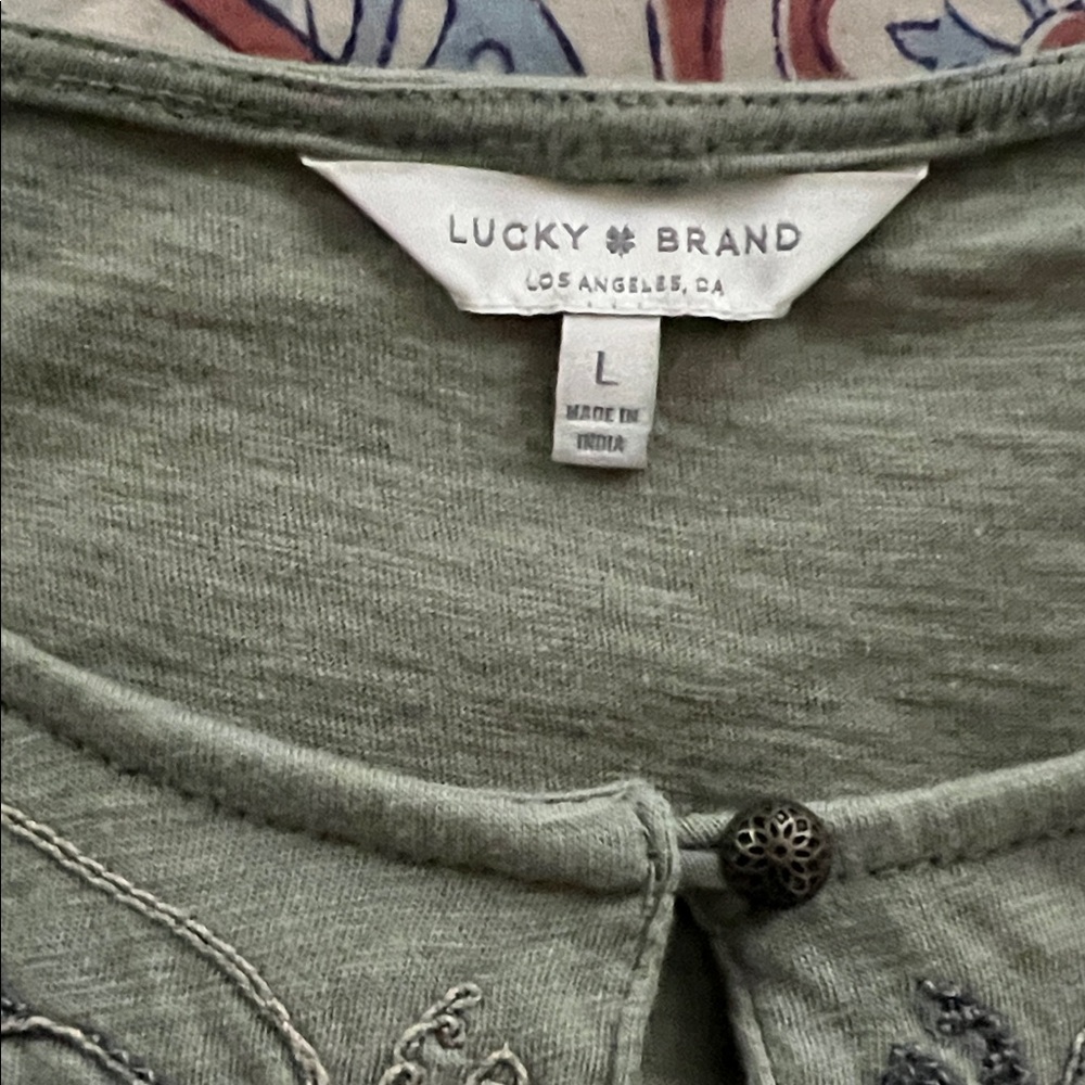 Lucky Brand Olive Green Embroidered Sleeveless Top - Picture 3 of 4